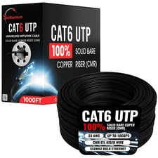 500ft CAT6 CMR ETL Riser Ethernet Cables 23AWG Solid Bare Copper Wire Black