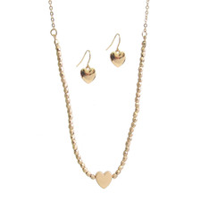 Heart Beaded Necklace and Earrings Set Gold