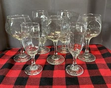 LOT of 7 LIBBEY CHIVALRY WINE WATER GLASSES GOBLET Clear Textured Glass Mixed