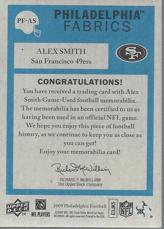 2009 Philadelphia Fabric #PFAS Alex Smith Jersey FB - Image 2 of 2