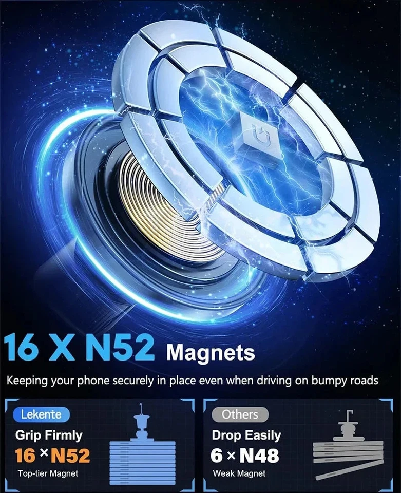 15W Magnetic Wireless Car Charger – Fast Charging Mount for iPhone & Android - Image 2 of 4