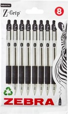 Image of Zebra Pen Z Grip Black Ballpoint Pens with Pocket Clip 8pk Retractable Black Ink