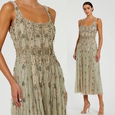 NWT Mac Duggal Green Embellished Mesh Sleeveless Scoop Neck Midi Dress $798 - 10
