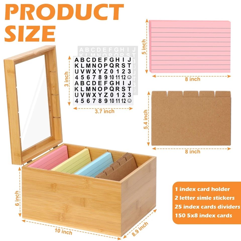 5x8 Index Card Holder with Dividers Bamboo Index Card Storage Box 4 Compartme... - Image 2 of 4