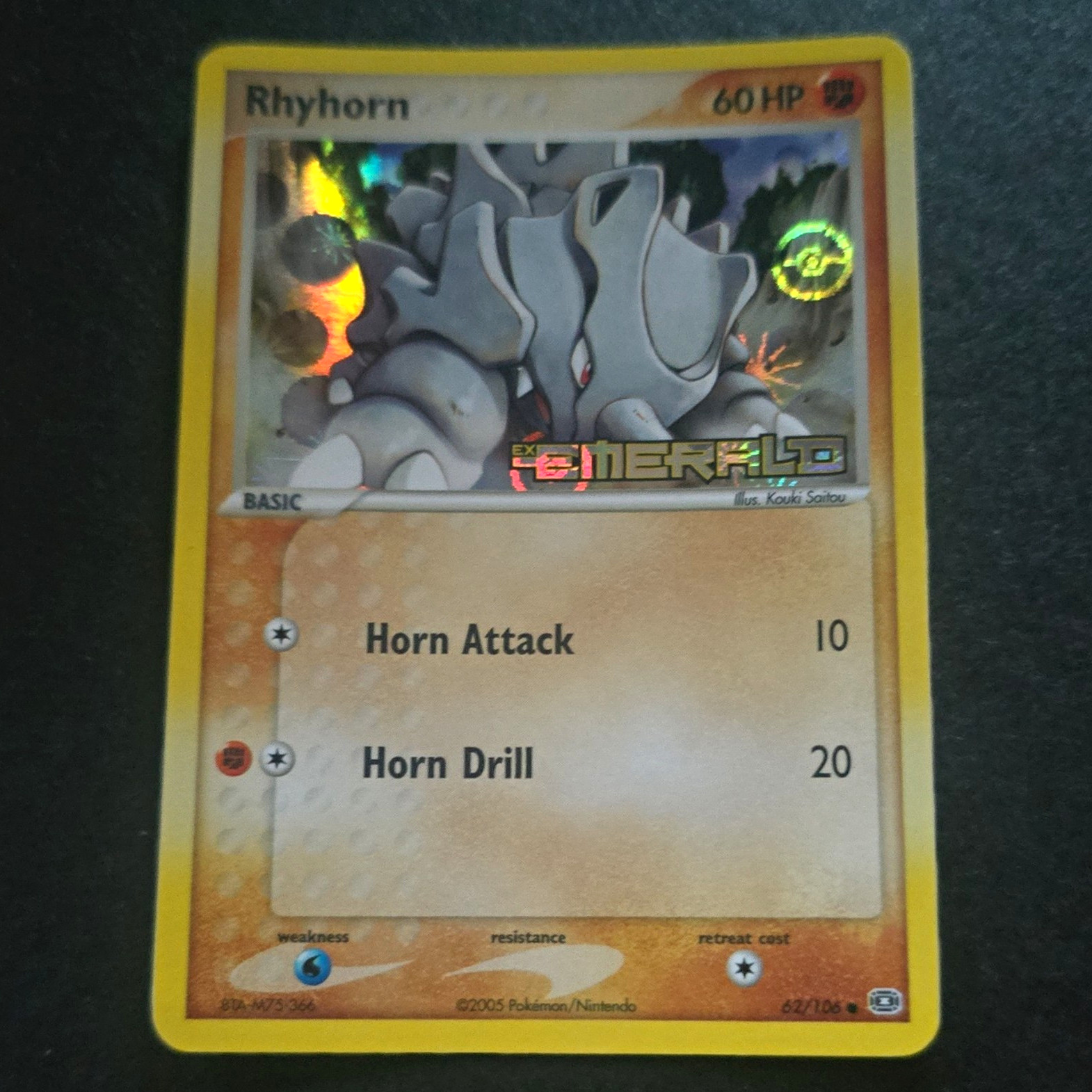 Pokemon TCG Rhyhorn 62/106 EX Emerald Reverse Holo Common 60 HP Eng 2005