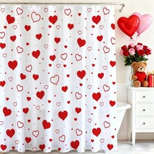 Valentines Shower Curtain Red Heart Waterproof Fabric 12 Hooks 72x72 Inch