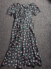 Asos Maxi Dress Size 14 Black Floral Satin Puff Sleeve Vintage Style Whimsical