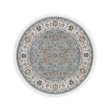 5'2"x5'2" Light Blue Nain Flower Design Wool & Silk Hand Knotted Round Rug 92029