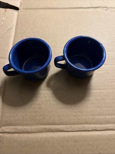GSI Outdoor 4oz espresso cup Set Of 2 Blue Enameled Cup-1 Has Tiny Damaged Spot