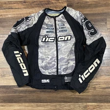 Icon Motorsports Women's Large Merc Stage 3 Jacket Black W/ Urban Camo All Zip ✓