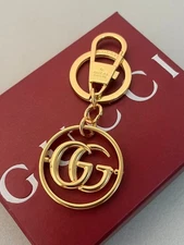 GUCCI Charm Logo GG Gold Design Keychain Gift Key chain with Brand Manual Box