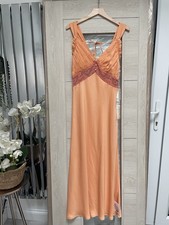 ASOS DESIGN gathered bust lace insert midi dress in peach colour block