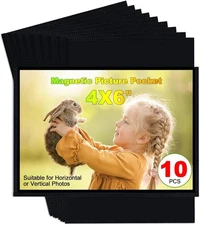 Magnetic Refrigerator Frame 4X6, Holds Pictures, Black Photo Sleeve