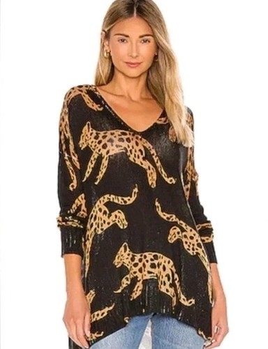 Show Me Your Mumu Hug Me Sweater Oversized Black Mucci Cat Leopard Knit Large