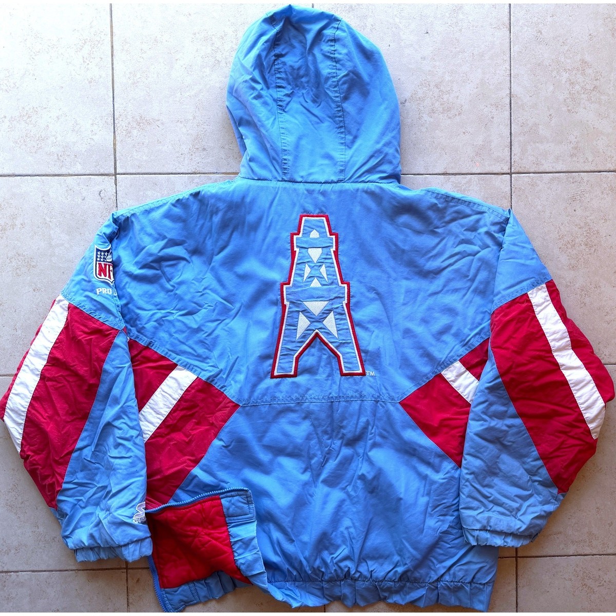 Houston Oilers 90s STARTER puffer Pullover 1/2 jacket L blue red