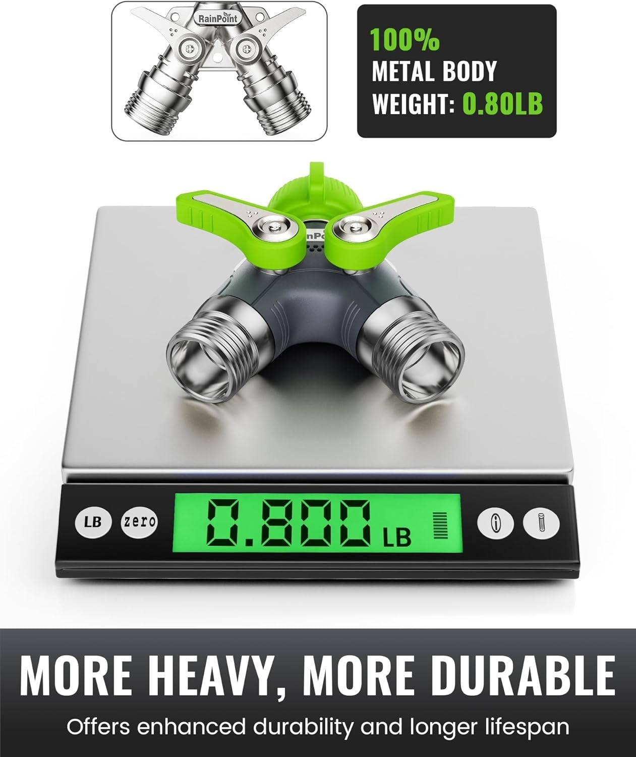 Heavy-Duty 2 Way Garden Hose Splitter - 100% Metal, Leak-Proof Design