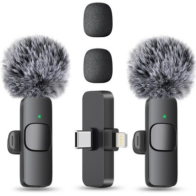 Wireless Mini Microphone for iPhone, Android Phone - 2 Pack Lavalier Lapel Mi...
