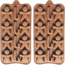 2pcs Christmas Silicone Molds for Baking Jelly Soap, Candy Cane, Gingerbread Men
