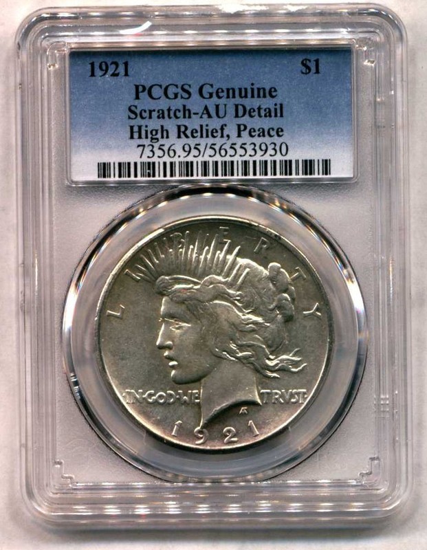 1921 High Relief $1 Silver Peace Dollar PCGS AU Details