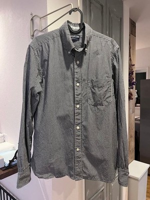 Sugar Cane Gingham Check Button-Down Shirt Black White Cotton Made in USA L #582
