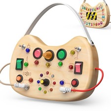 Montessori Wooden Busy Board Toddlers LED Light Switches Portable UdoUto 1-3