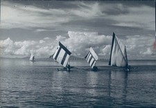1961 Photo Moro Vintas Sulu Sea Skim Deep Blue Water Sail Boats Clouds