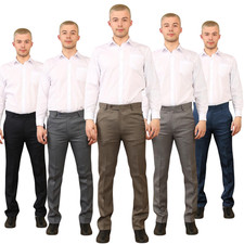 Mens Pants Formal Trousers Hidden Elastic Waist Smart Work Office Straight Leg
