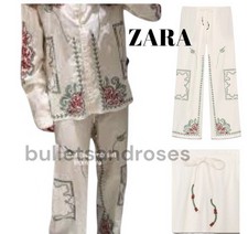 ZARA SS25 ZW COLLECTION   EMBROIDERED COTTON PANTS Size M 5107/064