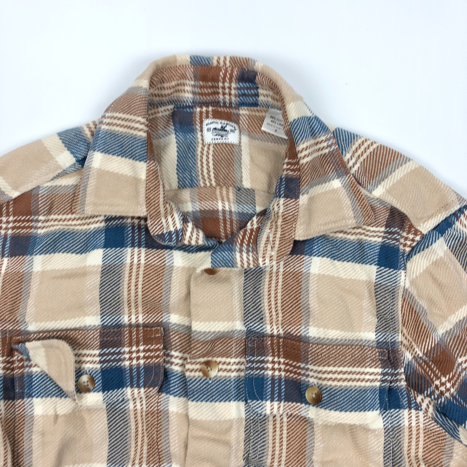 Atlantic Rancher Flannel Shirt Mens Small Cotton Linen Blend Bayman Plaid image 3