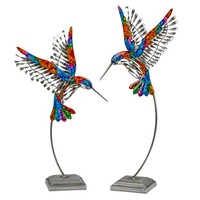 2Er Set Dekofiguren Kolibri Vogel Auf Fuß H 38 + 45Cm Silber Bunt Metall Formano
