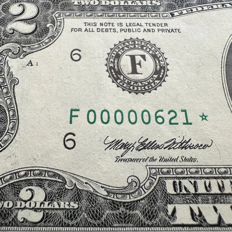 GEM Muy Bajo Elegante Número de Serie 1995 $2 Dos Dólares *STAR* Billete 3 Dígitos - 621* Foto 2 de 4