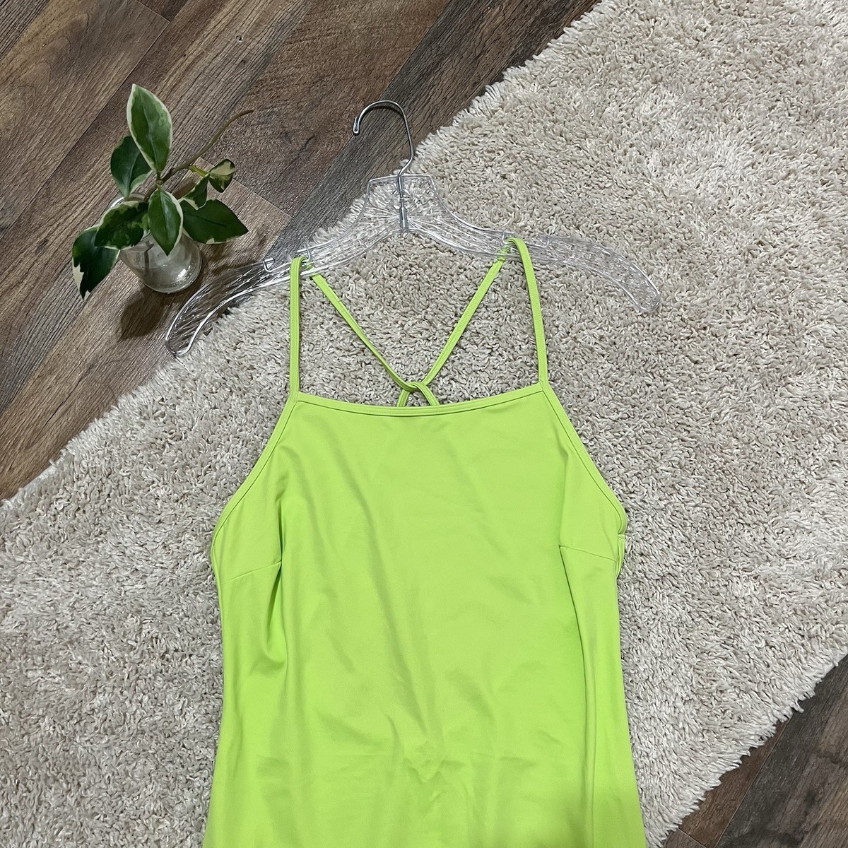 Topshop Size 4-6 Neon Green Square Neckline Strappy Stretch Mini Dress NWT  | eBay