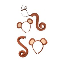 Monkey Ears Headband Tail for Animal Cosplay Costume Halloween Party Decoration