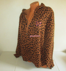 Victoria Secret PINK Campus Full-Zip Hoodie Sweatshirt Relaxed Fit Leopard LARGE