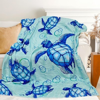 Cute Turtle Blanket Ocean Sea Flannel Throw Sofa Couch Living Room 40x50 Inch