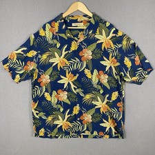 Tommy Bahama Shirt Mens XL 100 Silk Navy Floral Bold Camp Hawaiian Loop Collar