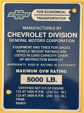 Placa de datos de identificación de camioneta Chevrolet 3100/3200 1956-1957 1/2T PBV