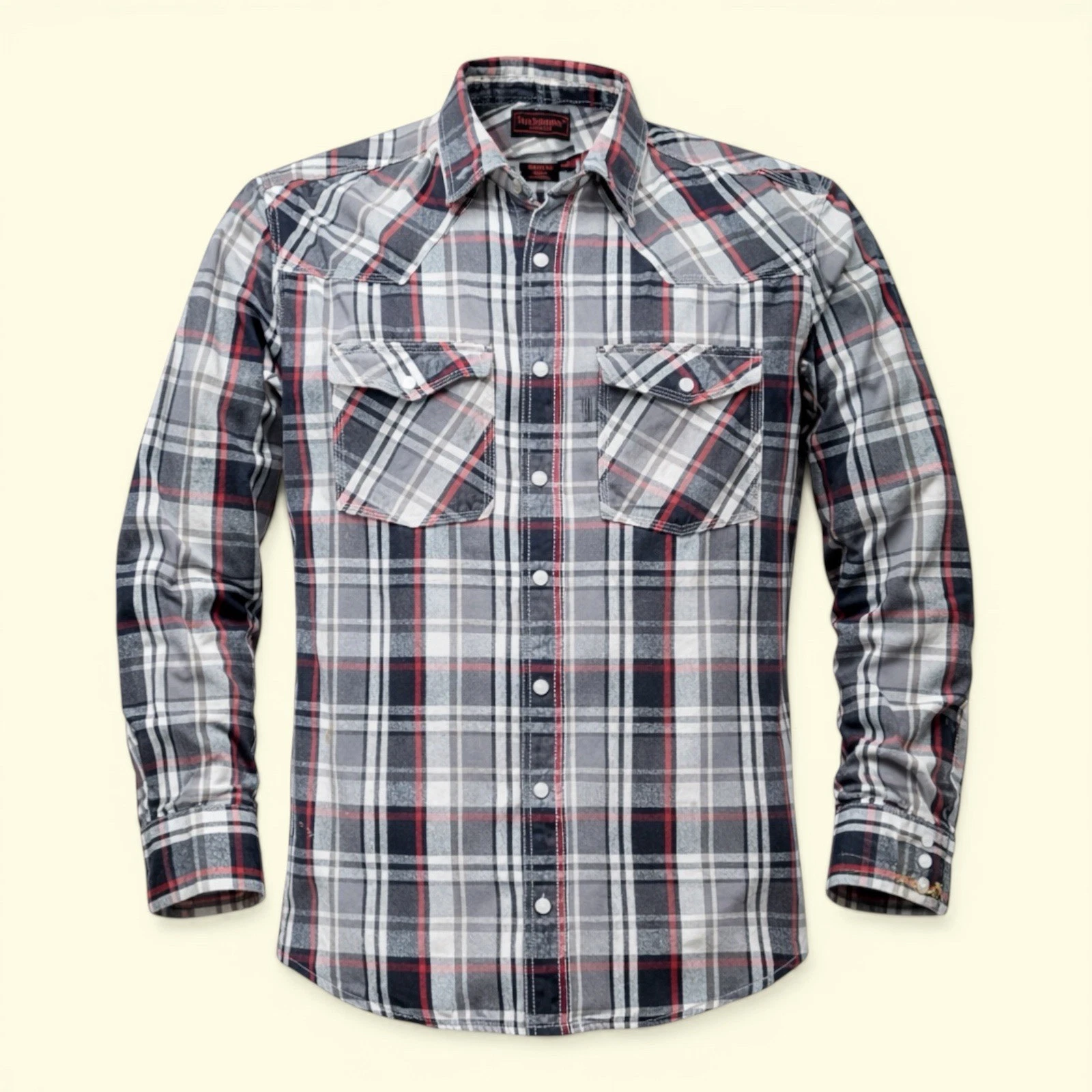 FiveBrother Plaid Western Flannel Distressed Lived In Workwear Shirt L Tall