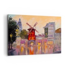 Impression sur Toile 100x70cm Tableaux Image Paris Ventilateur Moulin Rouge