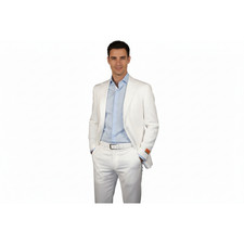 Men's ENZO Linen Spring Summer Suit Light Weight Breathable E58302-1 White