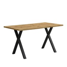 Dining Table Modern Design Kitchen Table w/ X Shaped Legs 140x80x76cm Oak+Black