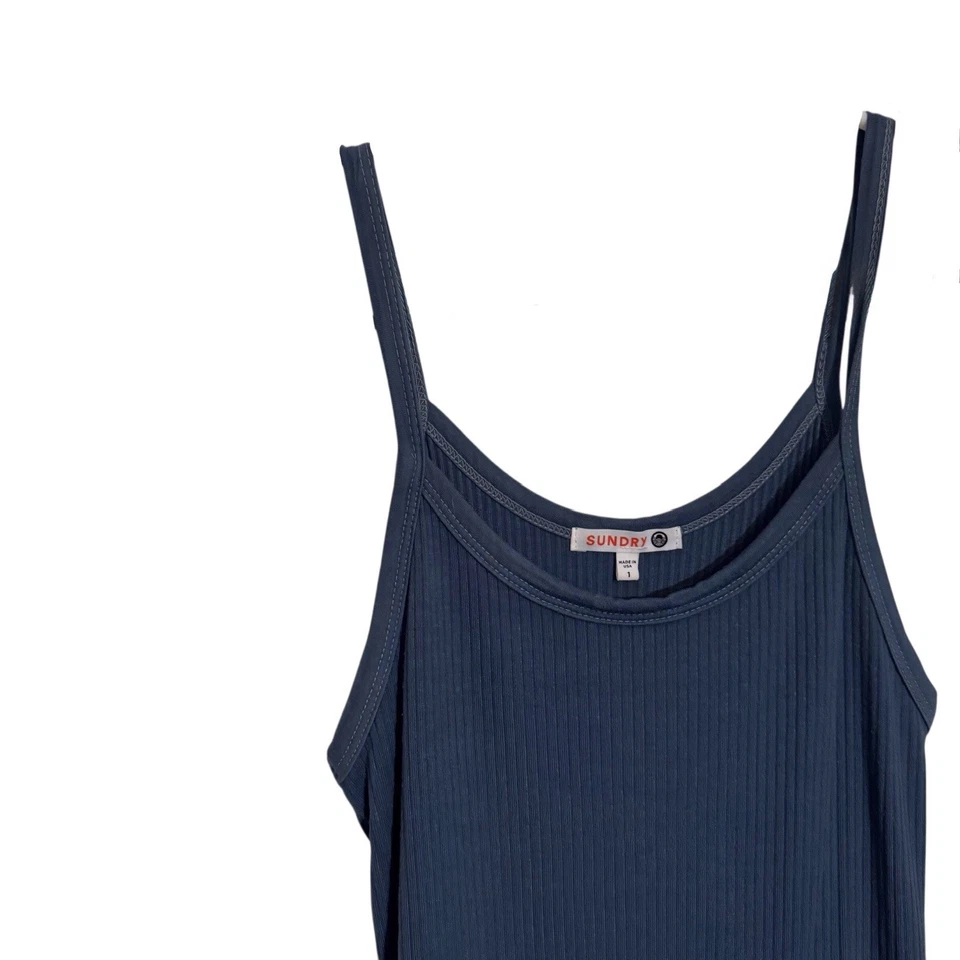 Sundry Size 1 Small Blue Ribbe Tank Top Casual Lounge Stretchy Scoop Neck - Image 2 of 4