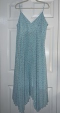 Midi Length,handkerchief,spaghetti Strap Light Blue Sun Dress W Red Polka Dots.