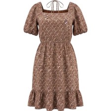 Altar'd State Dress Medium Rust Floral Smocked Tie Back Ruffle Hem Boho Mini