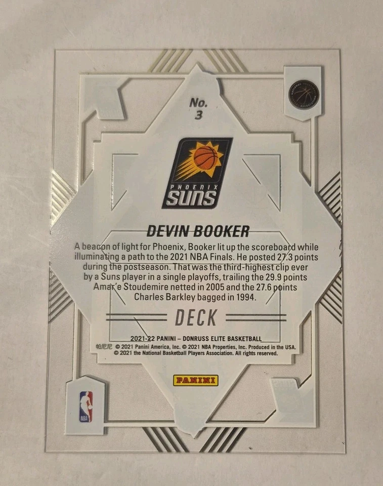 Devin Booker- 2021-22 Donruss Elite - #3 Deck Phoenix Suns - SP - Image 2 of 2