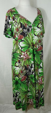 GORGEOUS stretch dress green colorful flowers classy with viscose size 46/48 NEW!