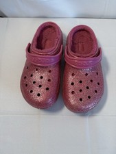 Crocs Classic Glitter Clog Size J3, Lined Pink Color With Glitter