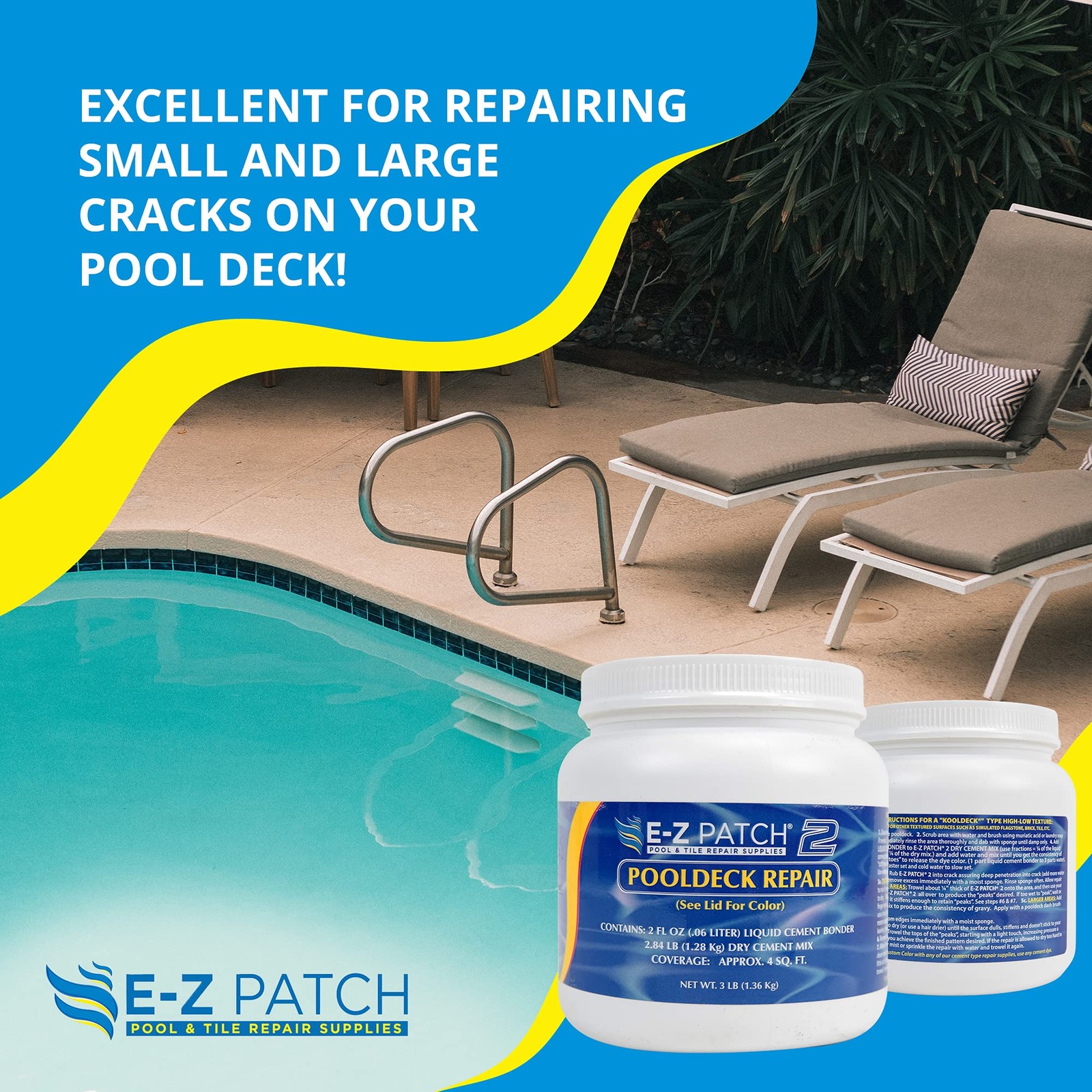 E-Z Patch 2 Pool Patch Repair Kit for Pool Decks & Patios - DIY Concrete Repa...
