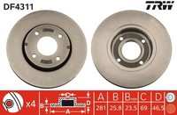 2X Bremsscheibe TRW DF4311 FüR Mitsubishi Colt Smart Forfour CZC RG 6 CZT Z37A