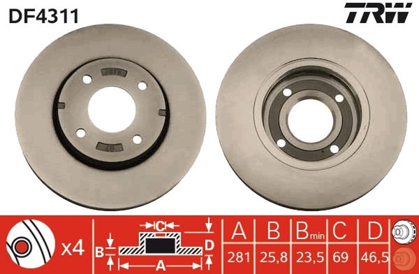 2X Bremsscheibe TRW DF4311 FüR Mitsubishi Colt Smart Forfour CZC RG 6 CZT Z37A-image